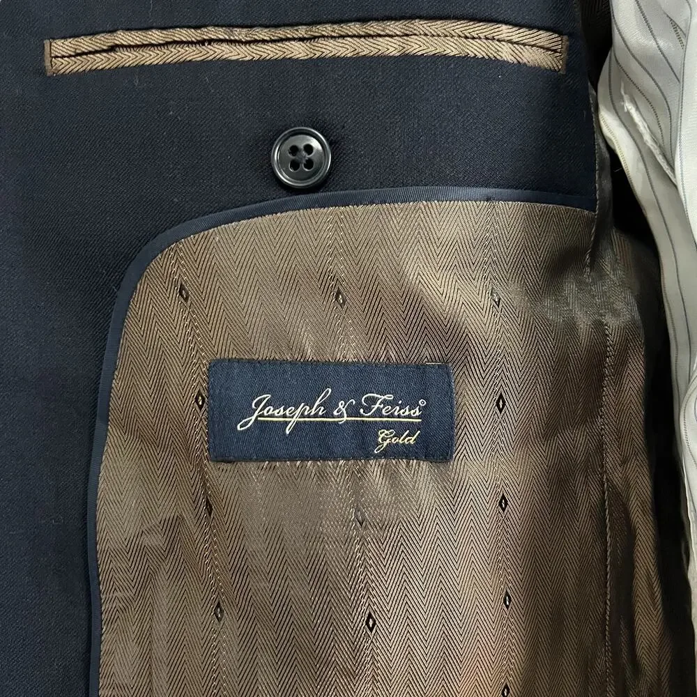 Joseph & Feiss Gold Navy Solid Single Breasted 2 Button Sport Coat Blazer 40 R